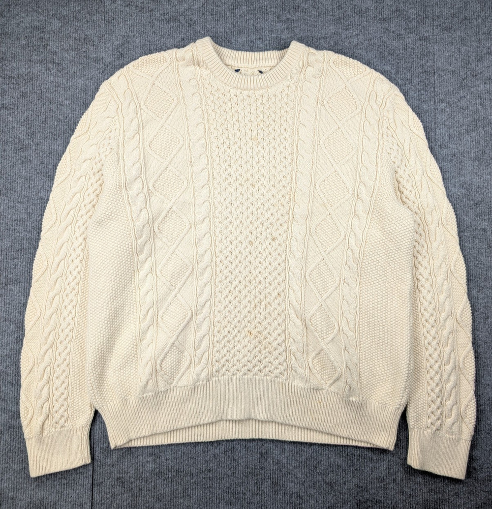 Polo Ralph Lauren Cable Knit Sweater Mens Large Cotton Fisherman Old Money Cream
